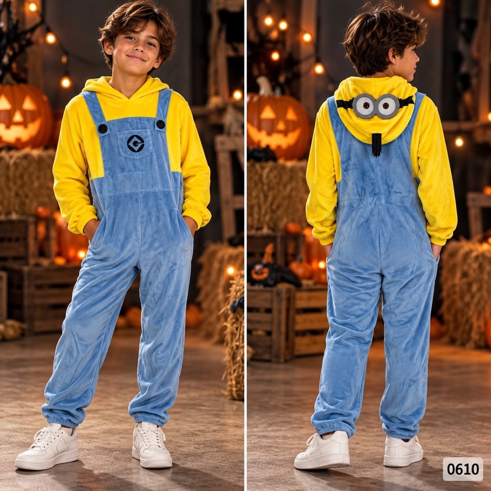 Minions Kevin Jumpsuit Kids Size L 10/12 Hooded Costume Fleece Costumes 0610